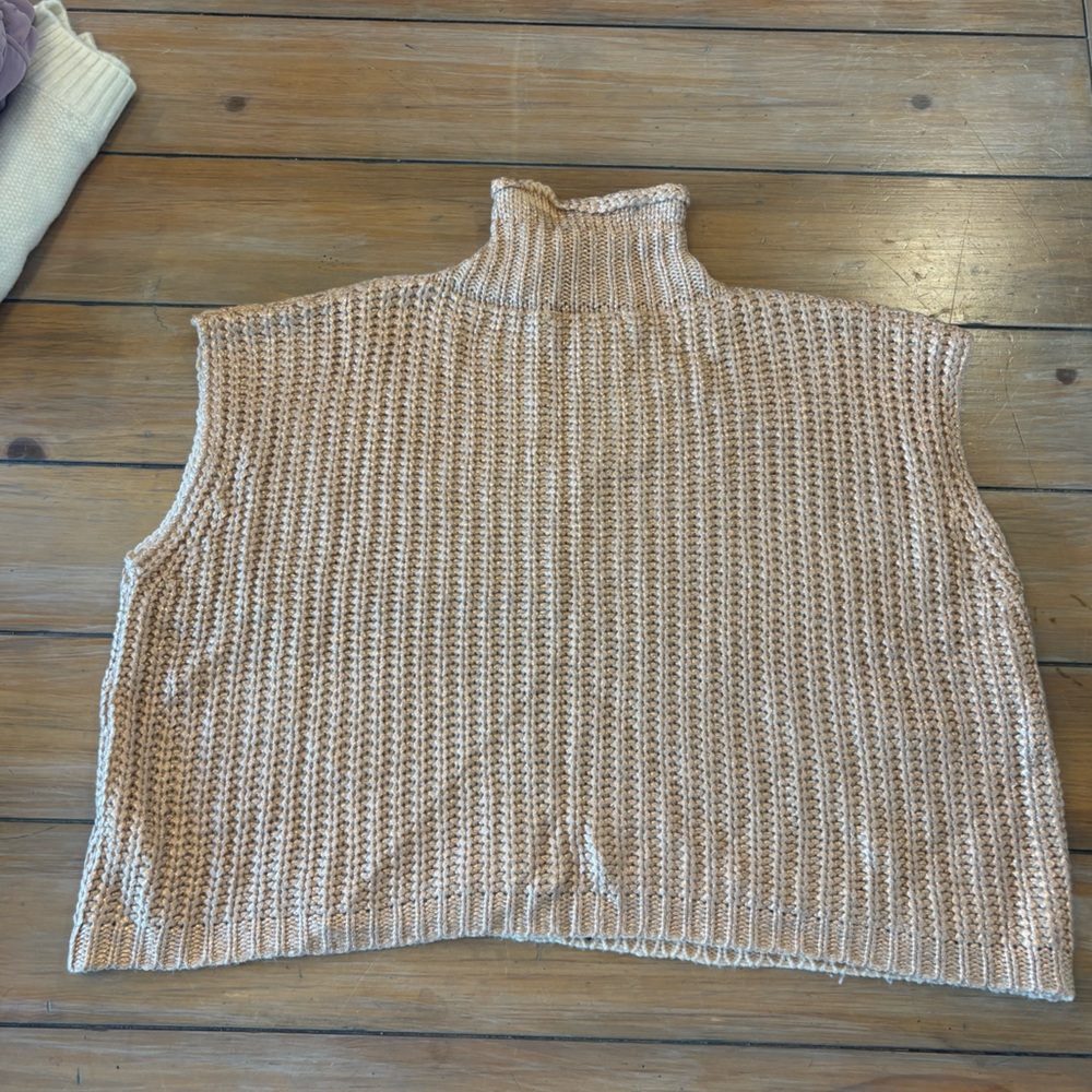 She + Sky Sleeveless Knit Mock Neck Top in Light Taupe